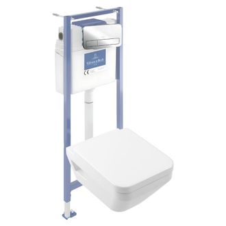 Villeroy & Boch Pack Inodoro Suspendido Sin Reborde Villeroy&boch Architectura Twistflush [e&sup3;] Redondo + Bastidor De Instalaci&oacute;n Suelo Y Pared + Placa Cromo Brillante