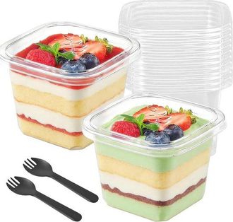 OEM Vasitos De Postre Con Tapa - Vasos De Pl&aacute;stico - Presentaci&oacute;n Festiva - Dise&ntilde;o Reutilizable - 50 Unidades De 360 Ml - Transparentes