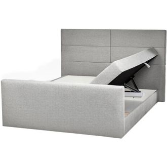 Beliani Cama Continental Gris Claro Plateado 160 X 200 Cm Poli&eacute;ster Almacenaje Aristocrat