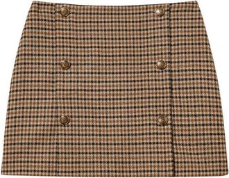 Twinset Wollen Minirok met Ruitdessin - Dames - Korte rokken - Bruin - XS - Wol - Rokken