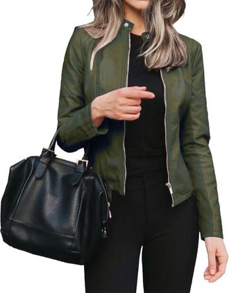 Generic Leather Jackets Faux Leather Jacket Women Motorcycle Zipper Bomber PU Bike Coat Casual Outerwear Fall Y2k Tops 2025