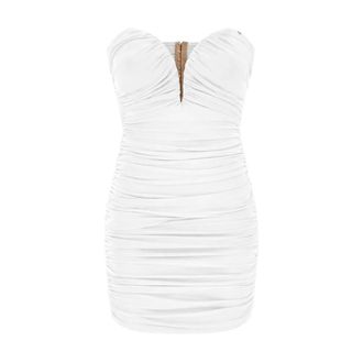 Elisabetta Franchi Short Dresses, female, White, Size: S Mini dress in cr&ecirc;pe jersey fabric
