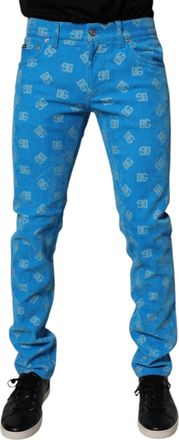 Dolce & Gabbana Mens Blue Logo Monogram Cotton Skinny Denim Jeans Clothing