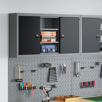 Berkfield Home Tool Cabinet Wall-Mounted with Pegboard Black 100x20x55 cm Steel | Size: 100 x 20 x 55 cm