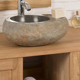 Wanda Collection Wanda Collection - Lavabo sobre encimera piedra de río 35 cm jabonera