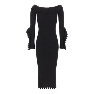 Blumarine Gebreide off-shoulder jurk met ruches - Dames - Jurken - Zwart - Maat: S Viscose
