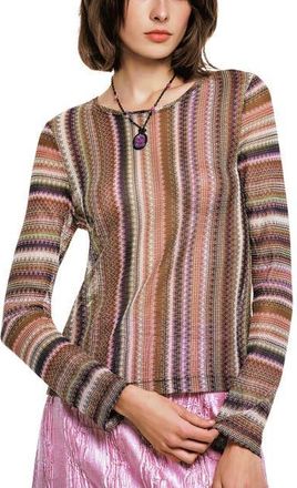 Anna Sui Wavy Chevron Knit Long Sleeve Stripe Top in Mauve Multi at Nordstrom, Size Small