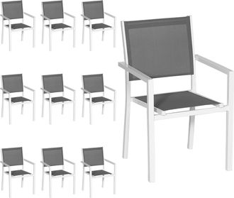 Happy Garden Happy Garden - Juego De 10 Sillas De Aluminio Blanco Textileno Gris