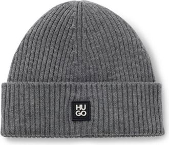 HUGO BOSS Virgin-wool beanie hat with stacked-logo badge
