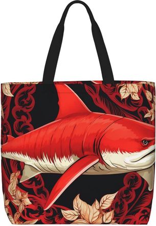 Generic Red Shark Image Women Handbag Handle Handbag Durable Grocery Bags For Yoga Daily Use Casual