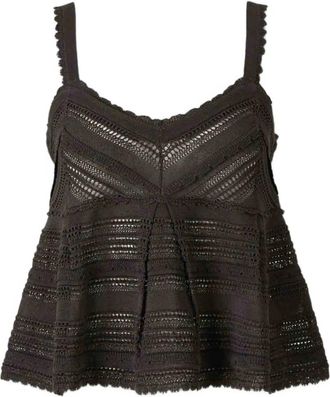 Zimmermann Top Lucky Lace con orlo a smerlo - Nero