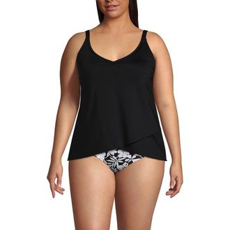 Lands End Plus Size Tulip Hem Tankini Top in Black at Nordstrom, Size 1X