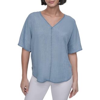 DKNY V-Neck Top in Stream Wash at Nordstrom, Size X-Large
