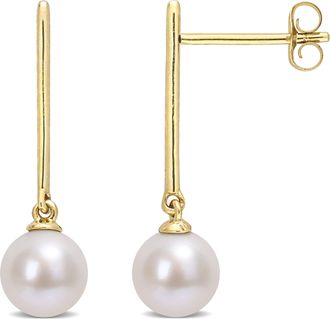 Mimi & Max 6-6.5 MM Cultured Freshwater Pearl Linear Dangle Earrings in 10k Yellow Gold