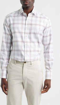 Eterna Modern Fit Plaid Non-Iron Cotton Dress Shirt in Light Brown at Nordstrom, Size 17.5 - L