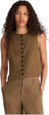 Madewell Button-Front Shell Top in 100% Linen Womens Clothing Safari Khaki : 10