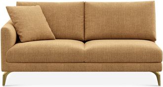 Castlery Lena Left Arm 2 Seater Sofa Customized, (Washed Chenille) Caramel (Brass Legs), Machine Washable, Removable Covers for Brown