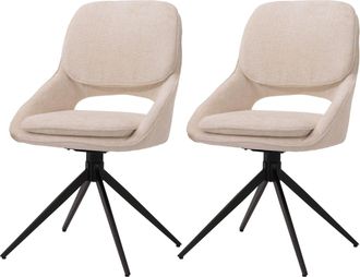 Hhg Hhg - Juego De 2 Sillas De Comedor 617, Silla De Cocina, Giratoria Con Retorno Autom&aacute;tico, Tela/textil Chenilla (490 G/m&sup2;) Oeko-tex, Crema-beige