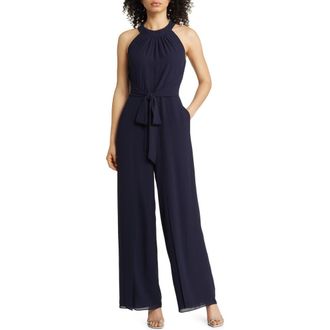 Vince Camuto Halter Neck Chiffon Jumpsuit in Navy at Nordstrom Rack, Size 10
