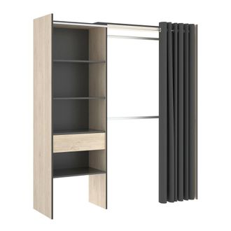 Dmora Armario Wetterhorn, Estructura Para Vestidor Con Cortina, Perchero Abierto, 160x50h205 Cm, Roble Y Antracita - Dmora