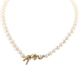 Cartier 18K yellow gold pearl Panther necklace