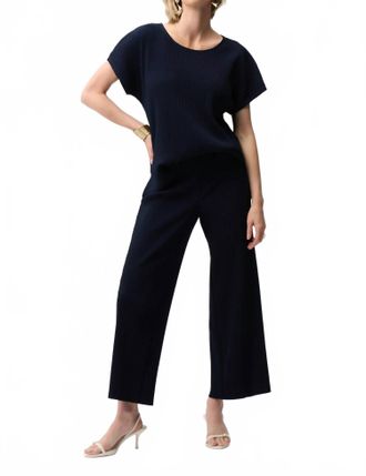 Joseph Ribkoff Pleated Scuba Crepe Short Sleeve Boxy Top In Midnight Blue