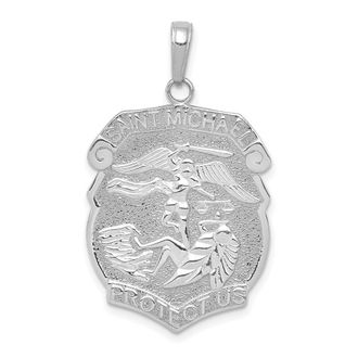 Diamond2Deal 14K White Gold Solid Large Saint Michael Protect Us Medal Badge Pendant