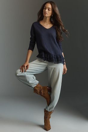 Wilt Long-Sleeve V-Neck Mixed Media Top