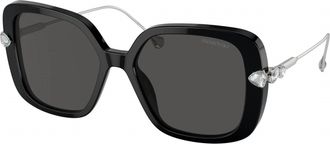 Swarovski Womens Round Metallic Frame Sunglasses In Black/grey Acetate