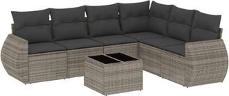 vidaXL Vidaxl - Set De Sof&aacute;s De Jard&iacute;n 7 Piezas Con Cojines Rat&aacute;n Pe Gris