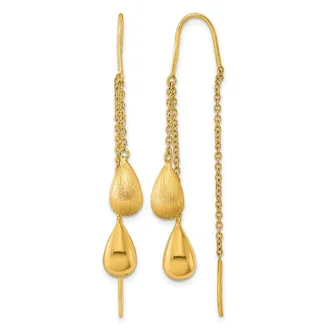 Diamond2Deal 18K Yellow Gold Satin Teardrop Threader Drop Dangle Earrings