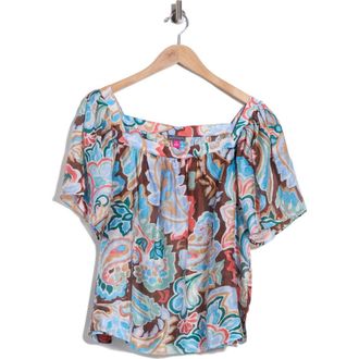 Vince Camuto Floral Short Sleeve Tiered Top in Cocoa at Nordstrom Rack, Size 1X