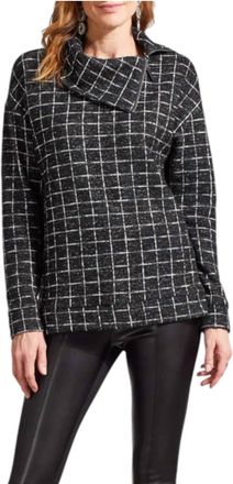 Tribal Split Neck Zipper Top In Black