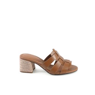 Tommy Hilfiger Heeled Mules, female, Brown, 8 UK, Brown Leather Block Heel Sandals