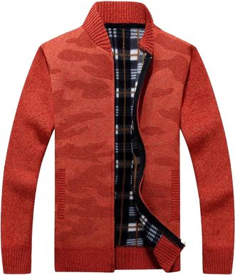 Generic Cardigan for Men UK Fleece Lined Knit Jacket Full Zip Knitted Cardigan Thick Long Sleeve Knitted Jumper Outerwear Chunky Thermal Knitwear Slim Fit Aut