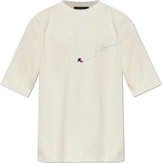 Dsquared2 Katoenen T-shirt met geborduurd logo - Heren - T-shirts - Beige - S - Katoen - Tops