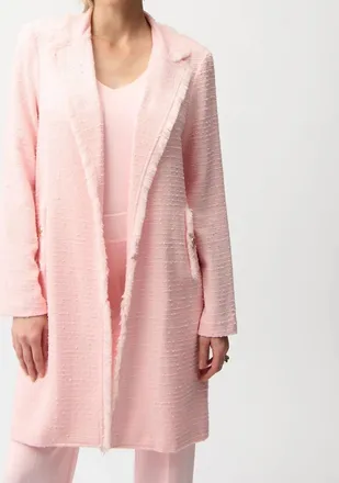 Joseph Ribkoff Fringe Trim Boucl&eacute; Coat In Petal Pink