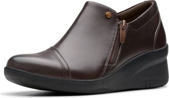 Clarks Womens Suttyn Zip Loafer, Chocolate Leather, 4.5 UK.5 Wide