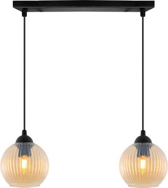 OEM L&aacute;mpara Colgante Riffle Negra 2 Planas Pantalla Miel Bola E27