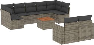 vidaXL Vidaxl - Set De Sof&aacute;s De Jard&iacute;n 10 Pzas Con Cojines Rat&aacute;n Sint&eacute;tico Gris
