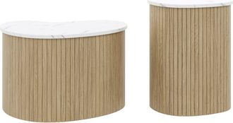 Urban Meuble Mesas de centro nido en madera natural y efecto m&aacute;rmol