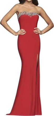Faviana Long Jersey Strapless Dress In Red