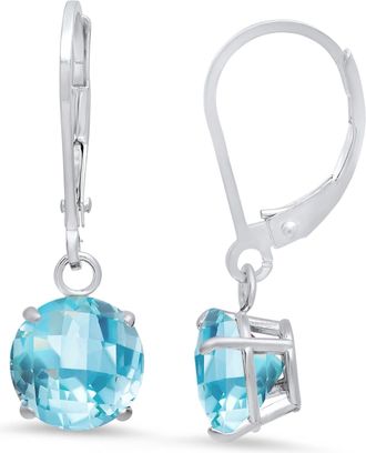 MAX + STONE 10K White Gold Round Checkerboard Cut Gemstone Leverback Earrings (8mm)