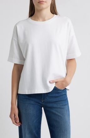 Eileen Fisher Cuffed Sleeve Cotton Crewneck T-Shirt in White at Nordstrom Rack, Size Large
