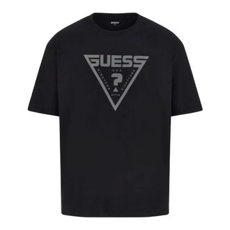 Guess T-Shirts, male, Black, Size: 2XL Cotton Jersey T-Shirt with Oversized Logo