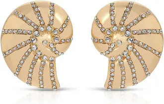 Ettika Crystal Studded Nautilus Shell Earrings In Gold