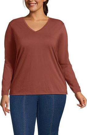 Lands End Supima Cotton Long Sleeve V-Neck T-Shirt in Earthen Clay at Nordstrom, Size 1X