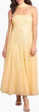 Needle & Thread Sunrise Sequin Strapless Cape Dress in Citron at Nordstrom, Size 14