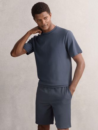 Reiss Wick Airforce Blue Textured Crew-neck T-shirt, M