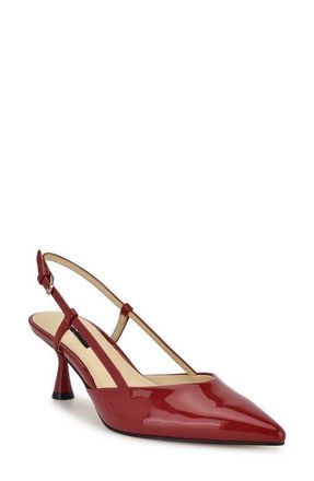 Nine West Rhonda Slingback Pointed Toe Kitten Heel Pump in Medium Red Patent at Nordstrom, Size 5.5
